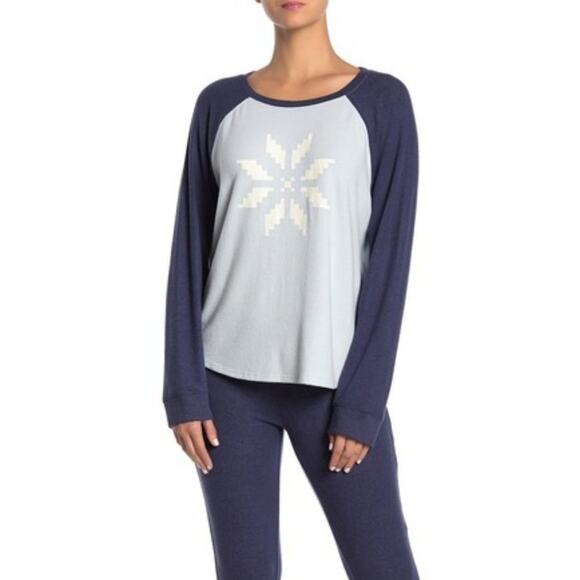 Free Press Raglan Hacci Long Sleeve Sweater Crew Neck Blue Drift Size Medium - Picture 1 of 5